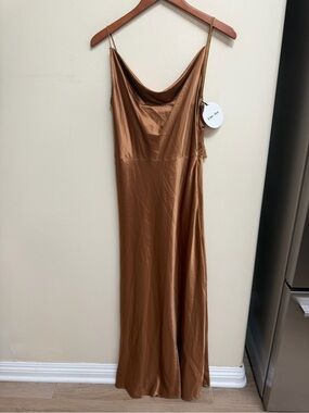 NWT Line Dot Satin Slip Dress in Bronze